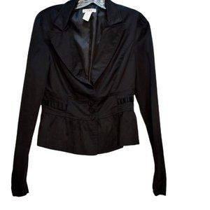 Women's Forever 21 Black Sateen Fitted Jacket Gold Chain Peplum Waist L
